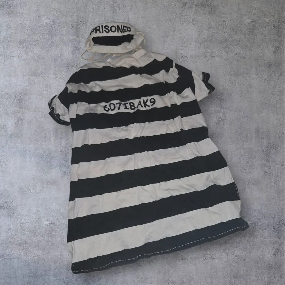 Casual Canine Black and White Striped Prisoner Costume For Dogs Size Large